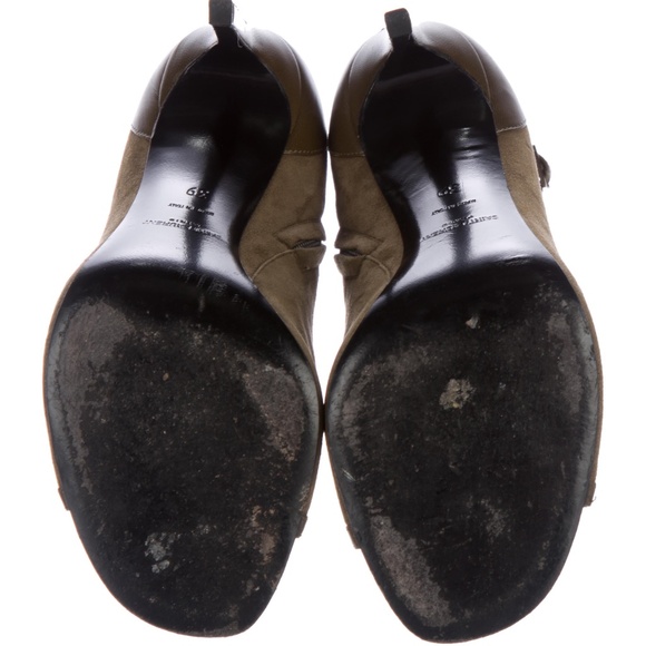 Saint Laurent Lace Up Peep Toe Ankle Booties, Olive Green - Picture 6 of 6